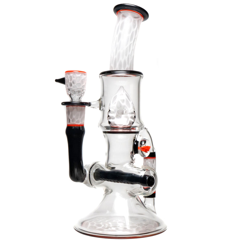 Ben Wilson - Hollow Foot Inline Recycler w/ Triple Donut Perc - White Honeycomb w/ Black & Orange - The Cave