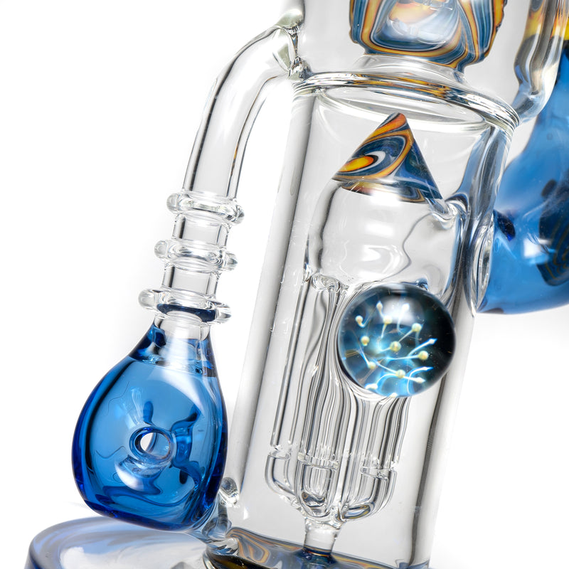 Ben Wilson x Lurch - Worked Triple Donut Perc Recycler Tube - Cobalt w/Fire & Water Linework - The Cave