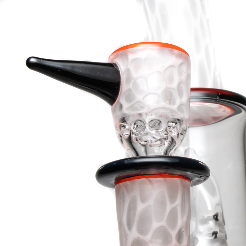 Ben Wilson - Hollow Foot Inline Recycler w/ Triple Donut Perc - White Honeycomb w/ Black & Orange - The Cave