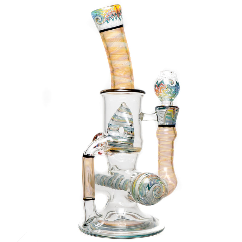 Ben Wilson - Hollow Foot Inline Recycler w/ Triple Donut Perc - Fume w/ White & Rainbow Linework - The Cave