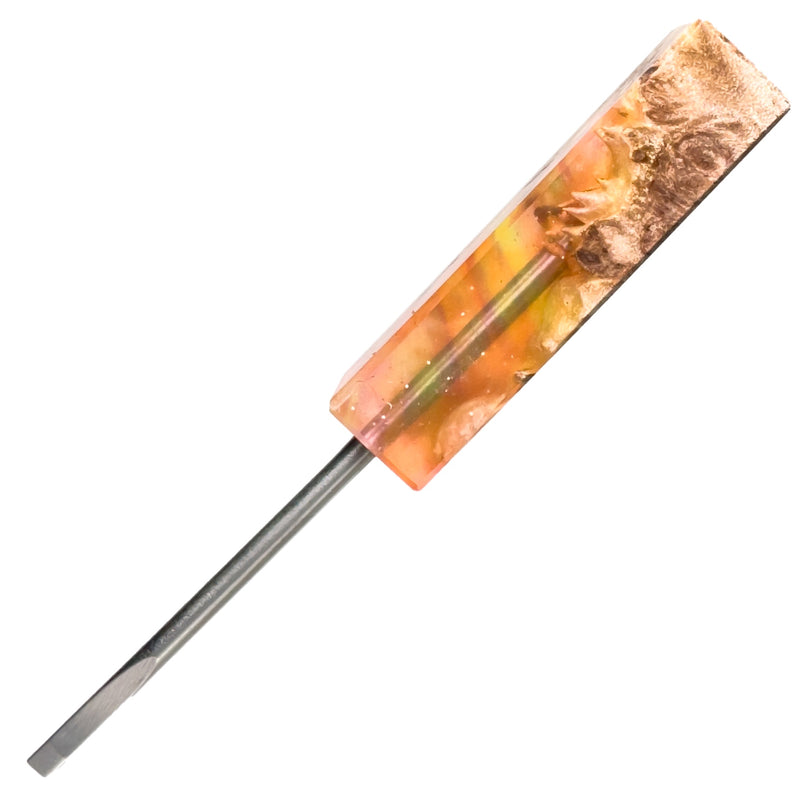 DunkinDabber - Flat Head Dabber - Orange Pourcasso Resin + Burl - 4 1/4" - The Cave