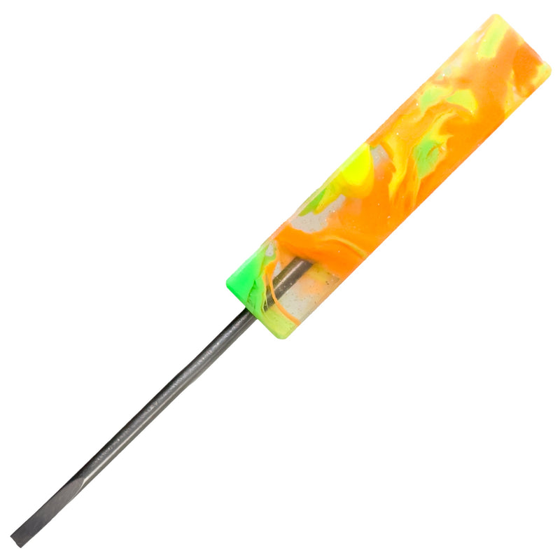 DunkinDabber - Flat Head Dabber - Green & Orange Pourcasso UV - 5 1/8"