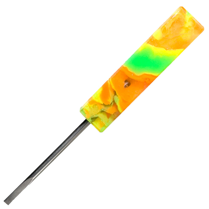 DunkinDabber - Flat Head Dabber - Green & Orange Pourcasso UV - 4 3/4" - The Cave