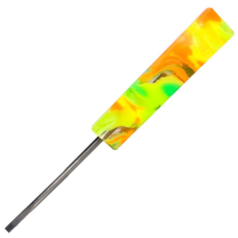 DunkinDabber - Flat Head Dabber - Green & Orange Pourcasso UV - 5 1/8"