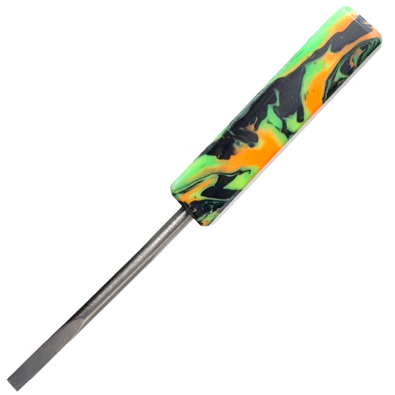 DunkinDabber - Mini Flat Head Dabber - Green & Orange Pourcasso UV - 3 3/8" - The Cave