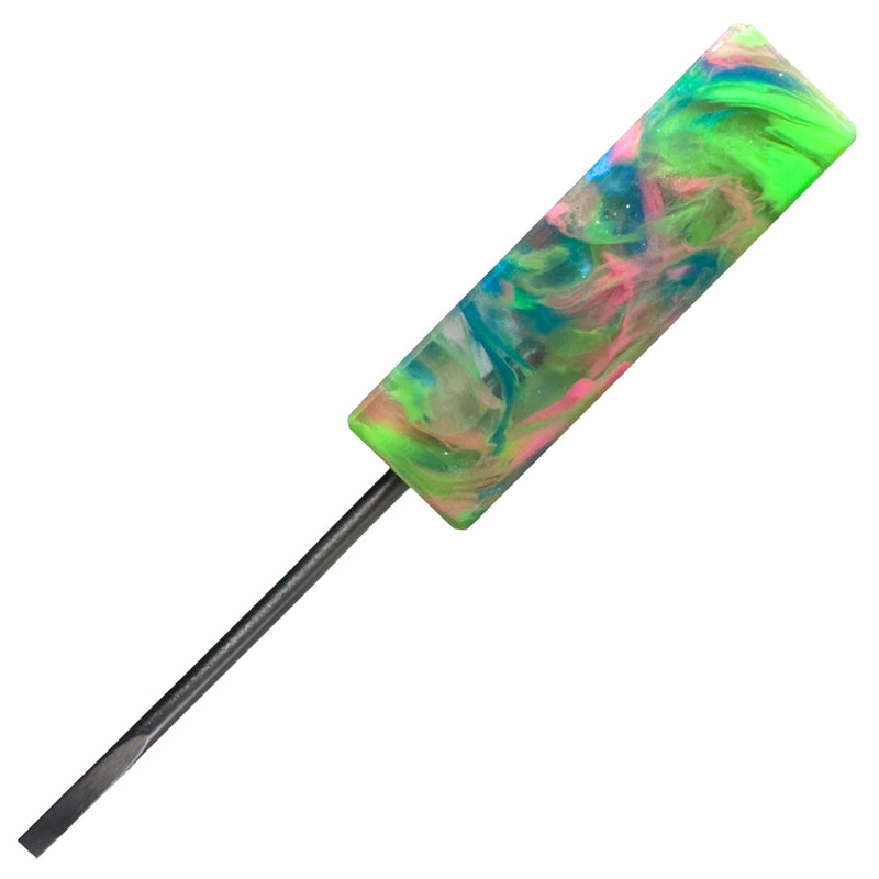 DunkinDabber - Flat Head Dabber - Green, Blue & Pink Pourcasso UV - 4 3/4" - The Cave