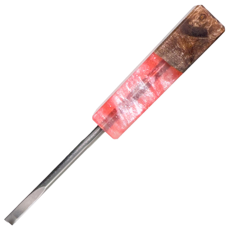 DunkinDabber - Mini Flat Head Dabber - Red Pourcasso Resin + Burl - 3 5/8" - The Cave