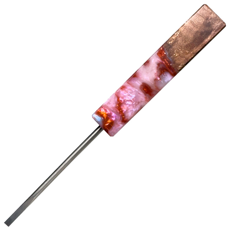 DunkinDabber - Flat Head Dabber - Pink & Red Pourcasso + Burl - 5 3/4" - The Cave