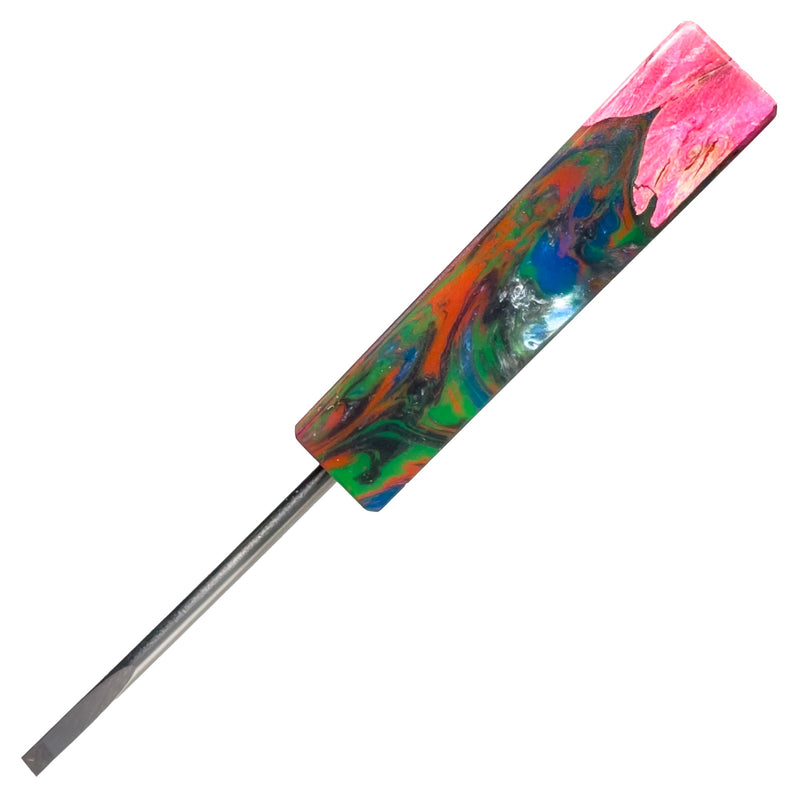 DunkinDabber - Flat Head Dabber - Multi Color Pourcasso UV + Burl - 4 7/8" - The Cave