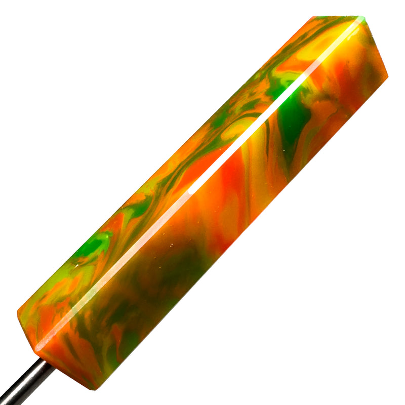 DunkinDabber - Flat Head Dabber - Dark Orange & Green Pourcasso UV - 5 7/8" - The Cave