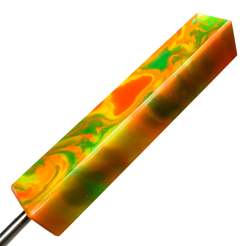 DunkinDabber - Flat Head Dabber - Dark Orange & Green Pourcasso UV - 5 7/8" - The Cave