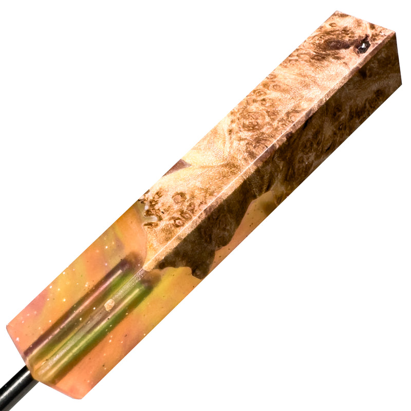 DunkinDabber - Flat Head Dabber - Orange Pourcasso Resin + Burl - 5 1/2" - The Cave