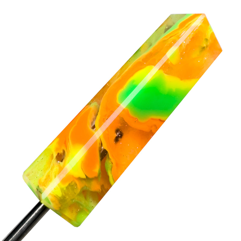 DunkinDabber - Flat Head Dabber - Green & Orange Pourcasso UV - 4 3/4" - The Cave