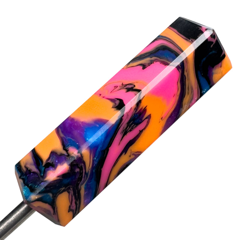 DunkinDabber - Mini Flat Head Dabber - Pink & Orange Pourcasso UV - 3 3/4" - The Cave