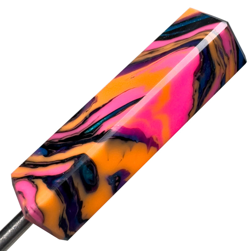 DunkinDabber - Mini Flat Head Dabber - Pink & Orange Pourcasso UV - 3 3/4" - The Cave