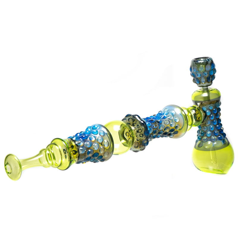 Goo Roo Designs - 23" Hammer Bubbler - Blue Fume & Green w/ Smoke - The Cave