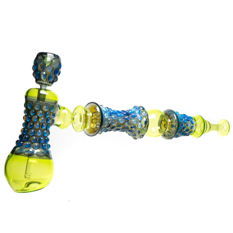 Goo Roo Designs - 23" Hammer Bubbler - Blue Fume & Green w/ Smoke - The Cave