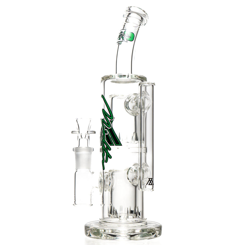 Moltn Glass - Fifty Bubbler - Double Can Perc - Green Sig. Logo - The Cave