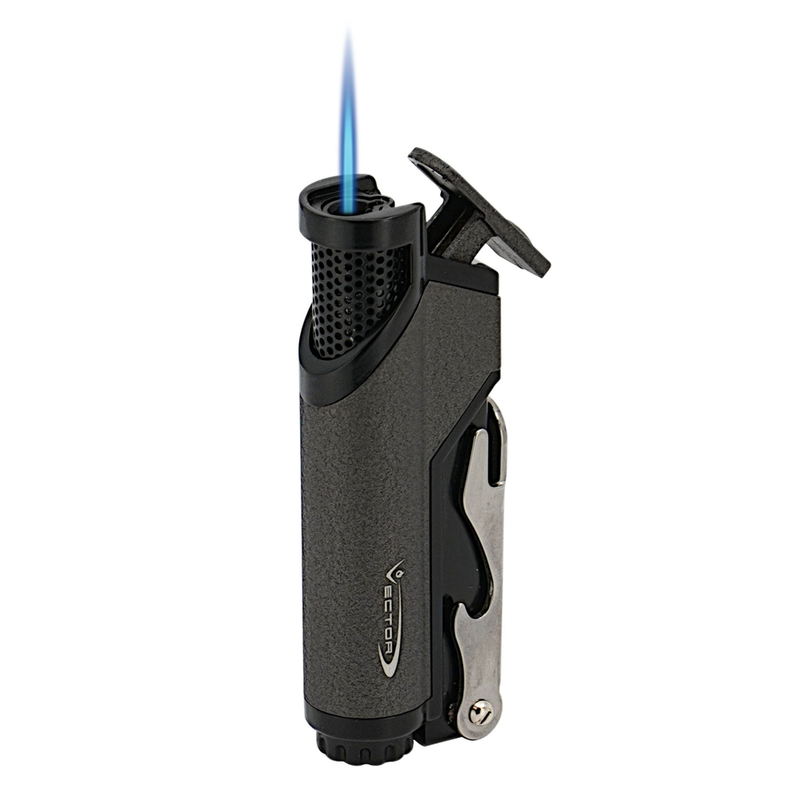 Vector - JetZ - Single Flame Torch Lighter w/ Opener - Grey Crackle Matte - The Cave