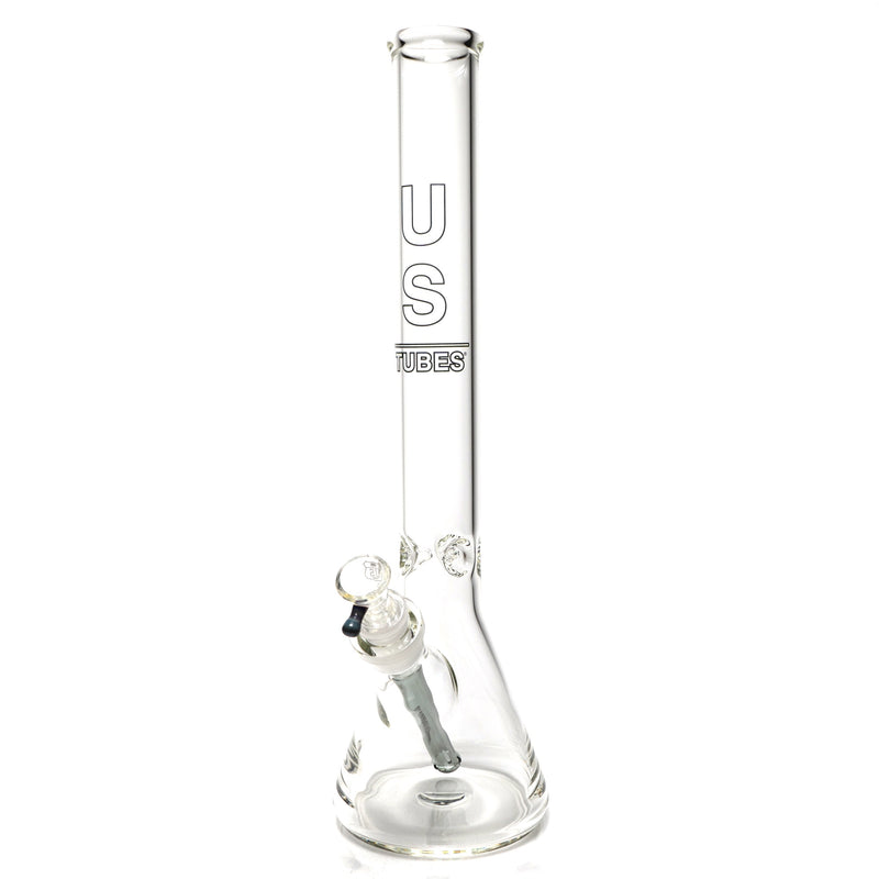 US Tubes - 18" Beaker 50x5 w/ 24mm Joint - White & Gray Vertical Label w/ Blue Handle Slide - The Cave