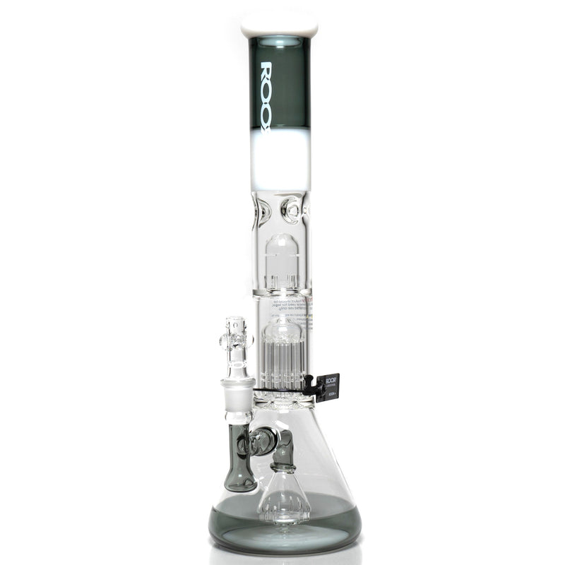 ROOR - 18” Fixed Beaker w/ 10-Arm Tree Perc - Smokey Grey - White Label - The Cave