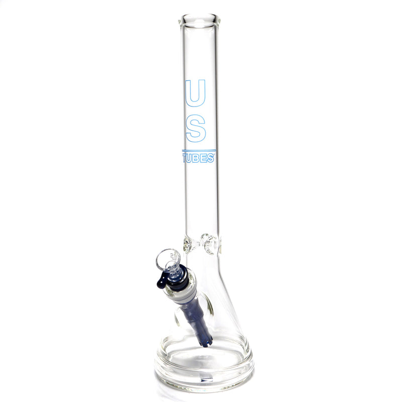 US Tubes - 18" Beaker 50x5 w/ 24mm Joint - White & Blue Vertical Label - The Cave