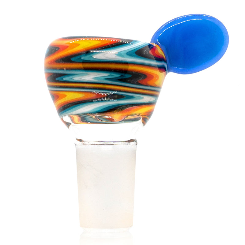 K2 Glass - Worked Slide - 14mm - Fire & Ice Wag w/ Blue Cheese Handle - The Cave