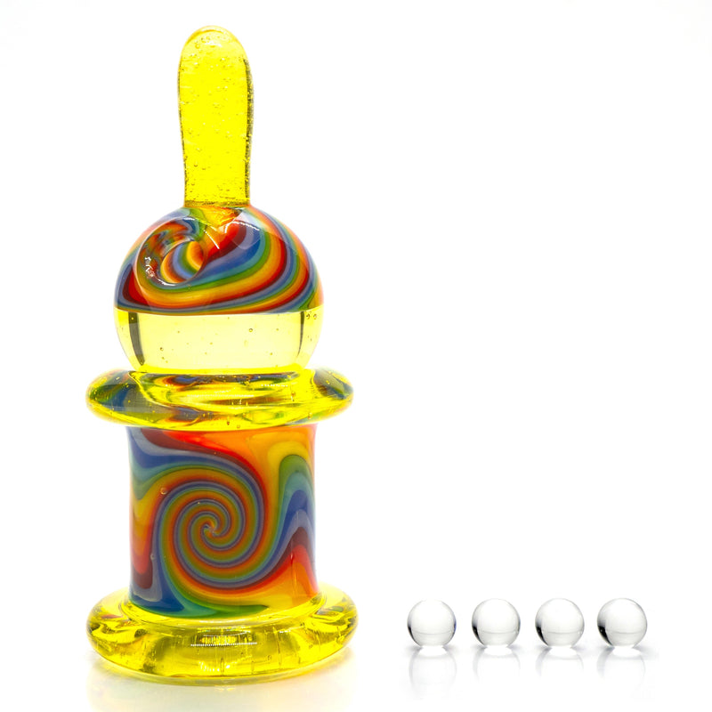 Unity Glassworks - Worked Directional Bubble Cap - Citrine w/ Rainbow Linework - The Cave