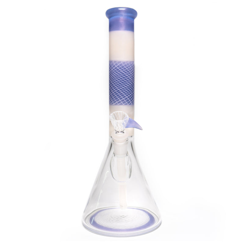 Chris Sculli x Glass Munky - Worked Beaker - Purple/White Satin & UV Retti - The Cave