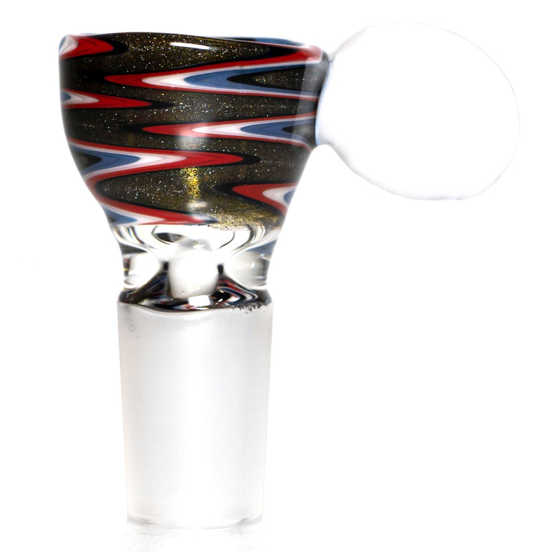 K2 Glass - Worked Snap Slide - 14mm - Red, White, Blue & Steel Wag w/ White Handle - The Cave