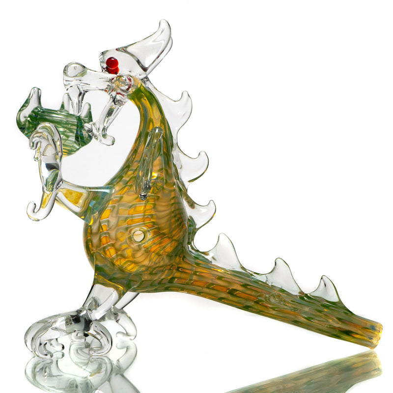 Daniels Glass Art - Standing Dragon Dry Pipe - Green w/ Fume - The Cave