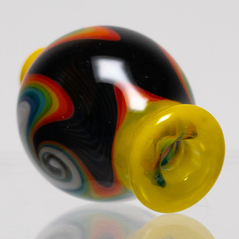 Daniels Glass Art - Worked Bubble Cap - Black & White Rainbow w/ Canary - The Cave