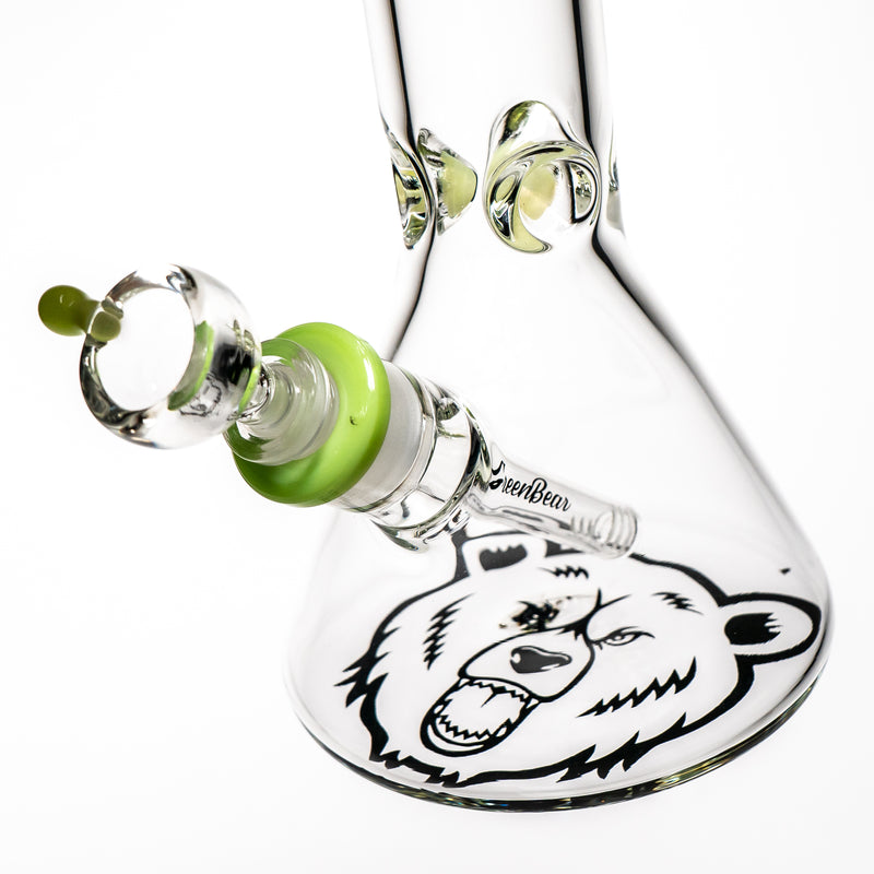 Green Bear - 12" Beaker w/ Milky Green Accents - The Cave