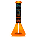 Ill Glass - Custom Mini Beaker - Transparent Orange w/ Rainbow Linework - The Cave