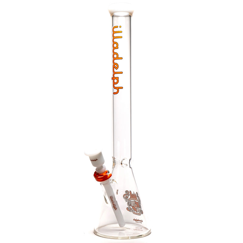 Illadelph - Tall Beaker - Orange & White Label - White Bead Accent 5mm - The Cave