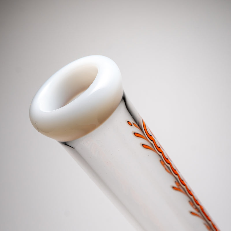 Illadelph - Tall Beaker - Orange & White Label - White Bead Accent 5mm - The Cave