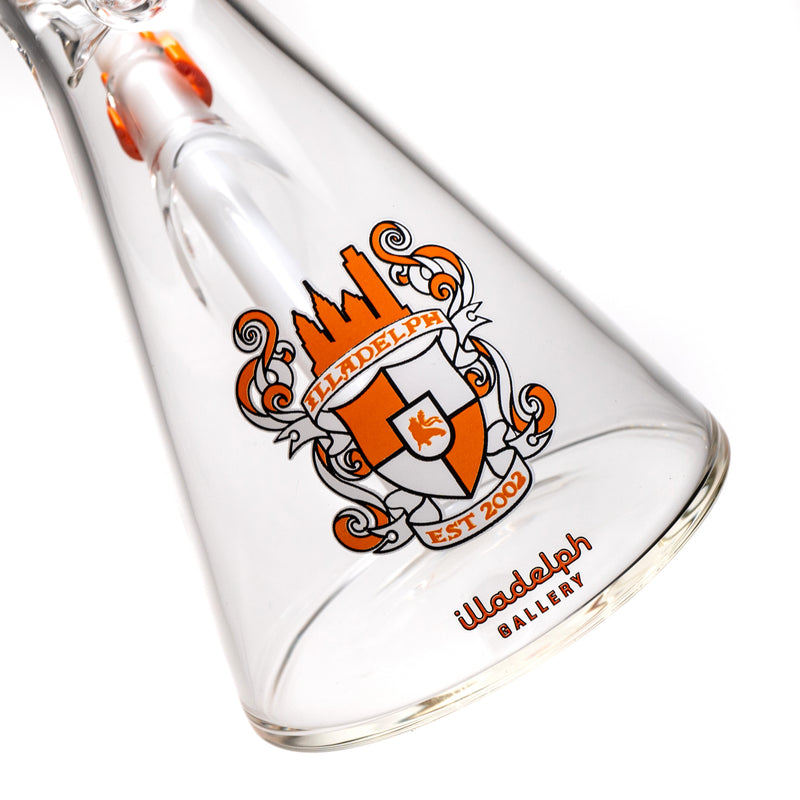 Illadelph - Tall Beaker - Orange & White Label - White Bead Accent 5mm - The Cave