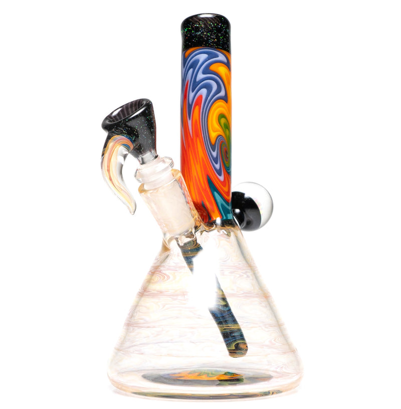 Jakers Glass - Worked Mini Beaker - Crushed Opal & Rainbow Wag - The Cave