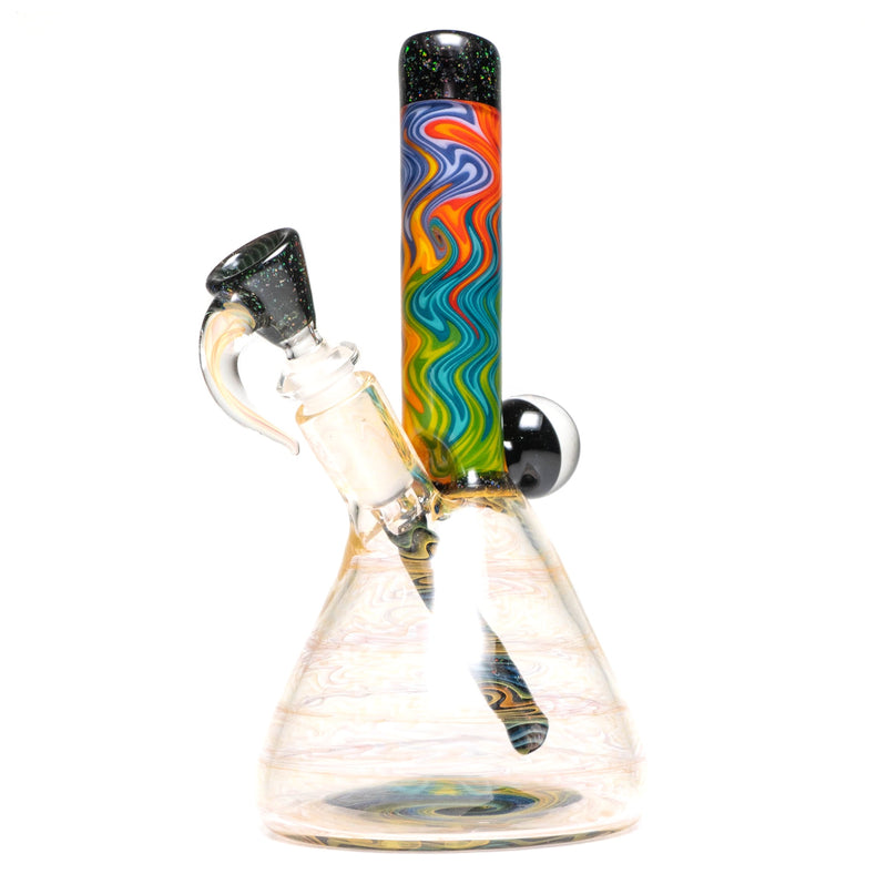 Jakers Glass - Worked Mini Beaker - Crushed Opal & Rainbow Linework - The Cave