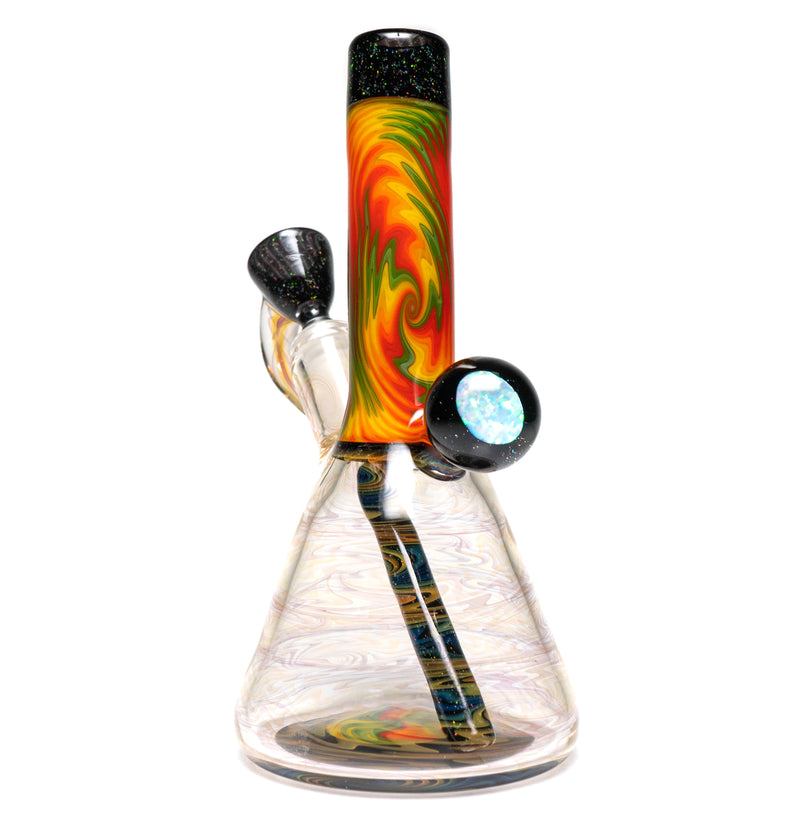 Jakers Glass - Worked Mini Beaker - Crushed Opal & Rasta Reversal - The Cave