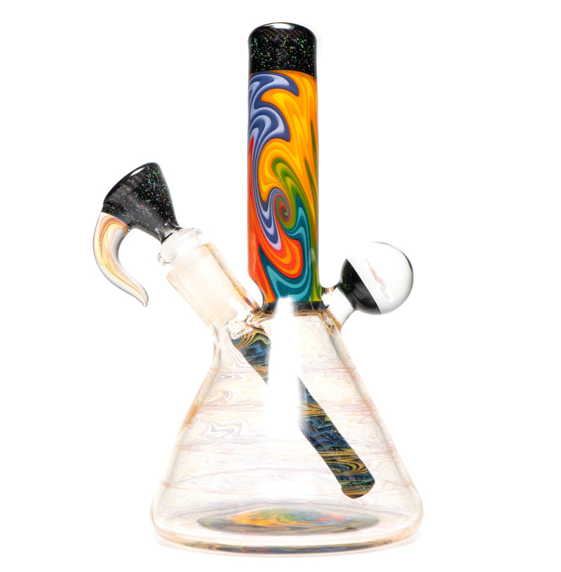 Jakers Glass - Worked Mini Beaker - Crushed Opal & Rainbow Wag - The Cave