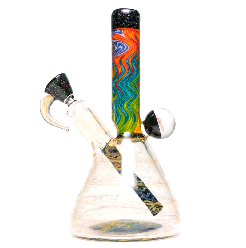 Jakers Glass - Worked Mini Beaker - Crushed Opal & Rainbow Linework - The Cave