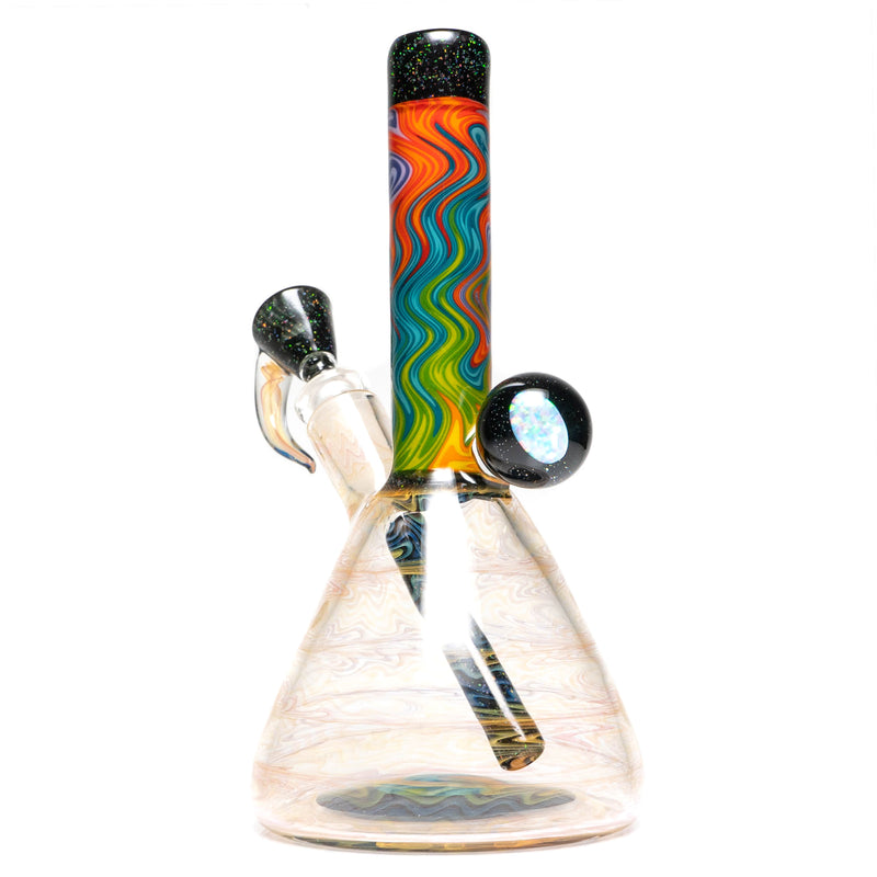 Jakers Glass - Worked Mini Beaker - Crushed Opal & Rainbow Linework - The Cave