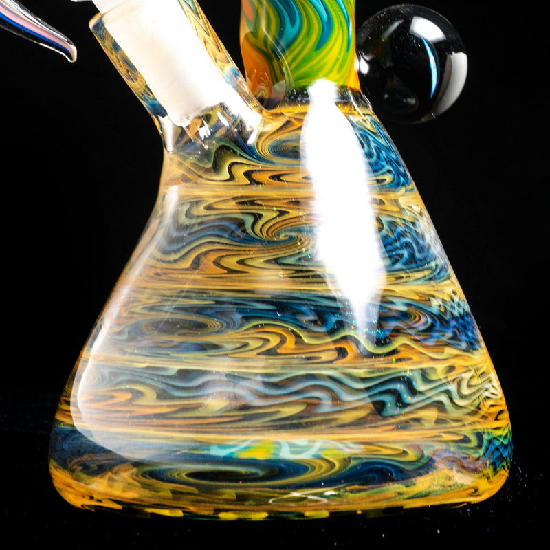 Jakers Glass - Worked Mini Beaker - Crushed Opal & Rainbow Linework - The Cave