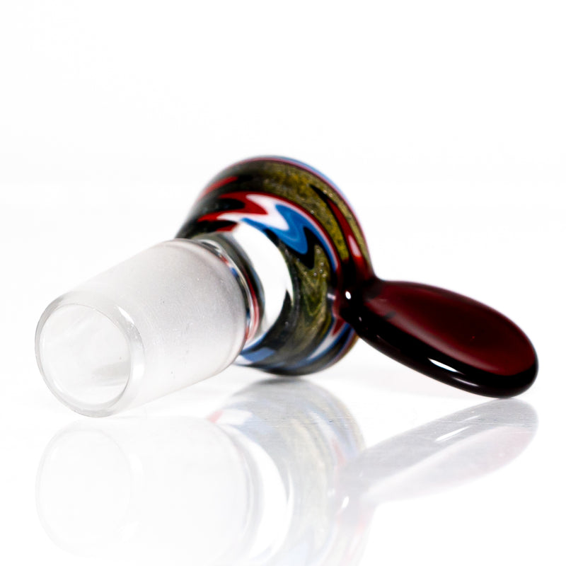 K2 Glass - Worked Snap Slide - 14mm - Red, White, Blue & Steel Wag w/ Red Elvis Handle