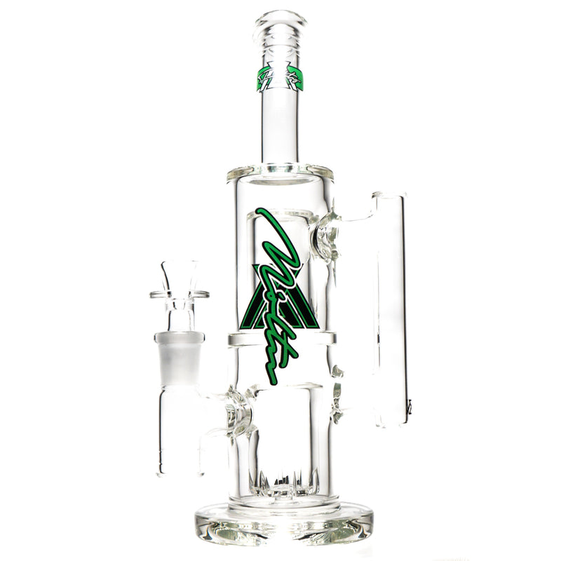 Moltn Glass - Fifty Bubbler - Double Can Perc - Green Sig. Logo - The Cave