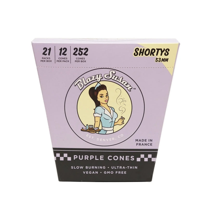 Blazy Susan - 53mm Shortys Pre Rolled Purple Cones - 21 Pack Box - The Cave