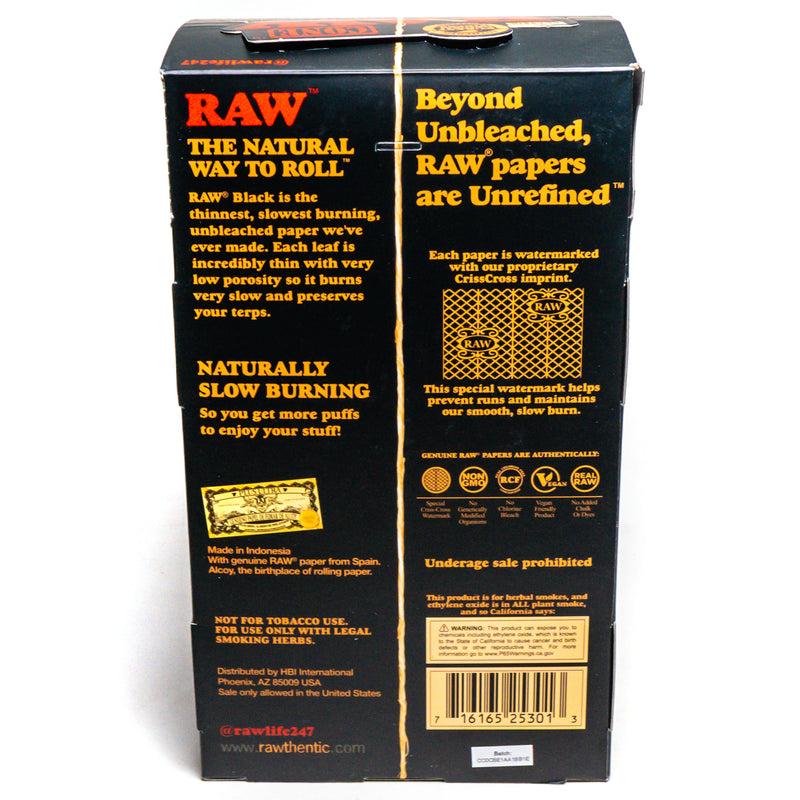 RAW - King Size Black - 20 Cones - 12 Pack Box - The Cave