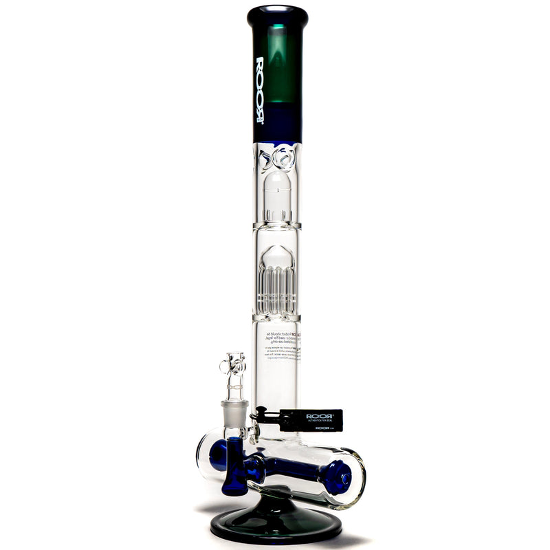 ROOR.US - 21" Inline Tube - 10 Arm Tree Perc - Blue & Green - White Label - The Cave