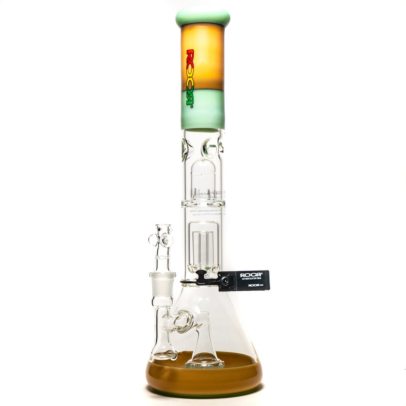 ROOR.US - 18” Fixed Beaker - Barrel Perc - Milky Tangie & Mint - Rasta Label - The Cave